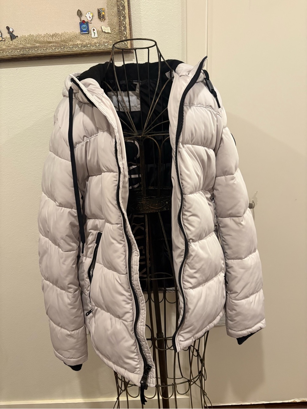Calvin Klein Light Gray Quilted Hooded Puffer Jacket